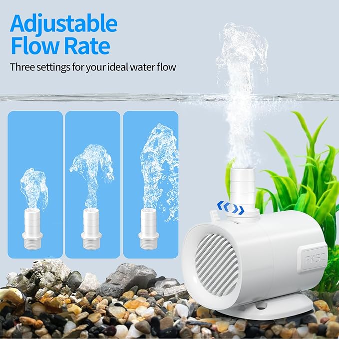 320 GPH Fountain Pump - Submersible Water Pump, Ultra Quiet with Adjustable Flow for Fish Tanks, Ponds, Aquariums, Hydroponics & Statuary, Dual-Suction Side/Bottom Intake (White)