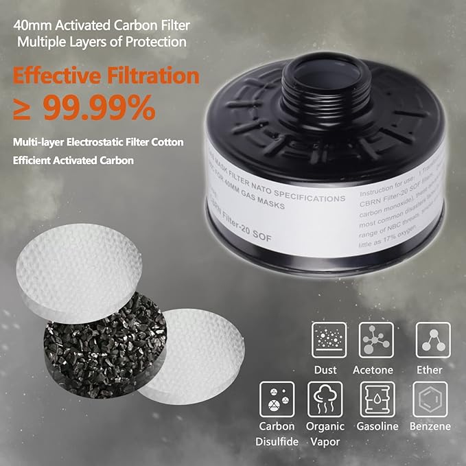 HANUU Reusable PAPR Respirator, Portable PAPR Respirator System with 40mm Activated Carbon Filter, Powered Air Purifying Respirators, Gas Mask for Gases, Dust, Vapors, Chemicals, Paint, Spray