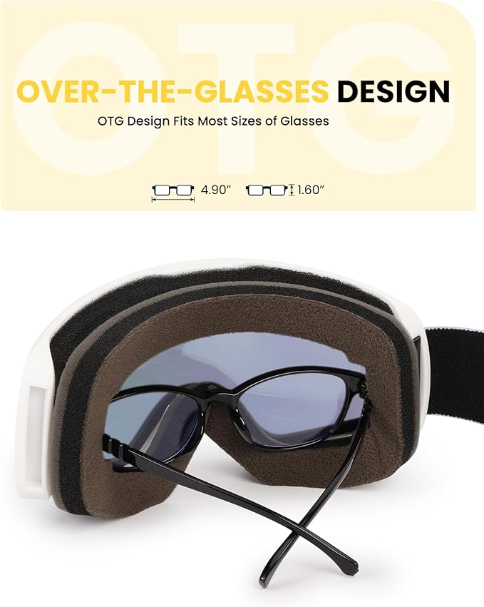 SNOWER Kids Ski Goggles, Anti-Fog Snow Goggles with OTG Design, 100% UV Protection, HD Lens for Kids Boys Girls