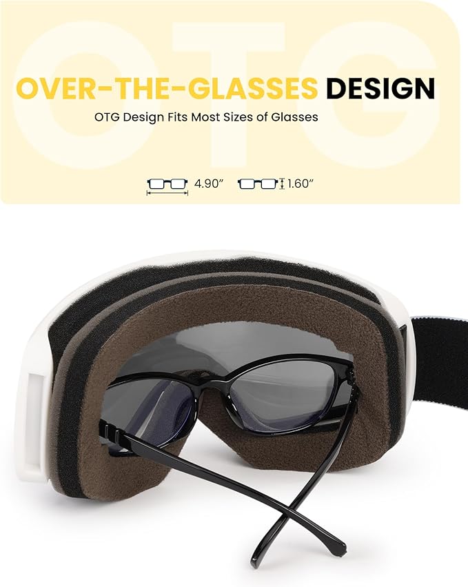 SNOWER Kids Ski Goggles, Anti-Fog Snow Goggles with OTG Design, 100% UV Protection, HD Lens for Kids Boys Girls