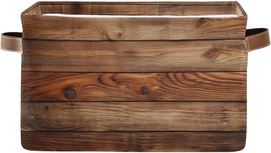 Wood Print Rectangular Retro Vintage Storage Basket Organizer Bin Shelf Baskets For Clothes Gifts For Home Office Dorm