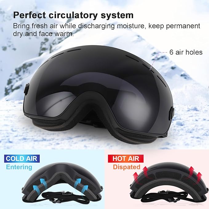 EXP VISION Snowboard Ski Goggles Men Women Youth, Anti Fog OTG Winter Snow Goggles Spherical Detachable Lens
