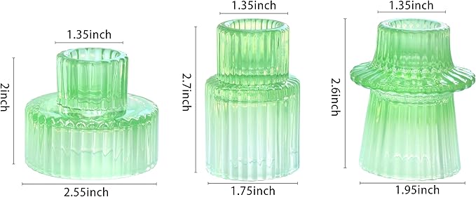 Vixdonos Colorful Glass Candlestick Holders Tealight Candle Holder Set for Table Centerpieces, Wedding Decor and Dinner Party (3 Pcs, Green White Gradient)