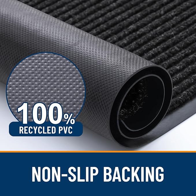 OLANLY Front Door Mat Indoor Outdoor Entrance, Waterproof Heavy Duty Doormat, Fade Resistant, Low Profile, Easy Clean Patio Porch Welcome Floor Mats for Entry, 47x17, Off-Black