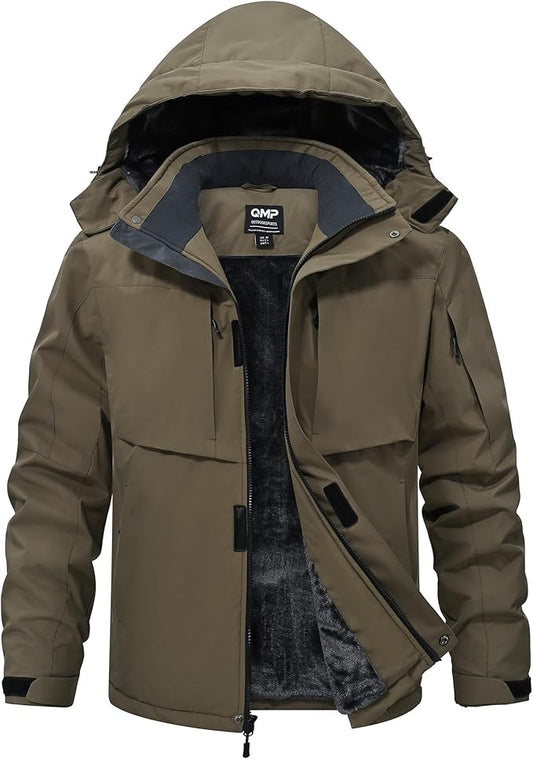 QMP Winter Jackets For Men with Hoode Ski Snow Snowboarding Waterproof Fleece Liner Coats Windproof Raincoat 6 Pockets