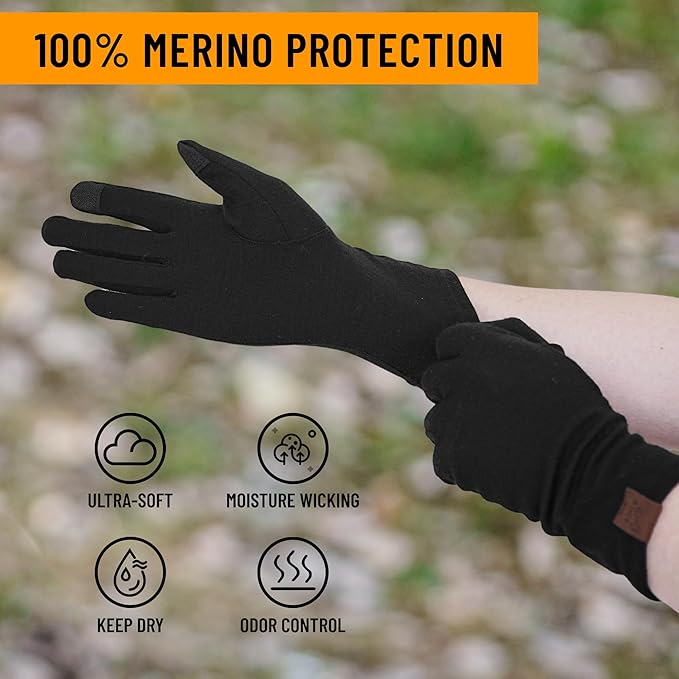 ACUSHLA Merino Wool Glove Liner -Touchscreen Lightweight Base Layer Ski Liner Glove for Men & Women