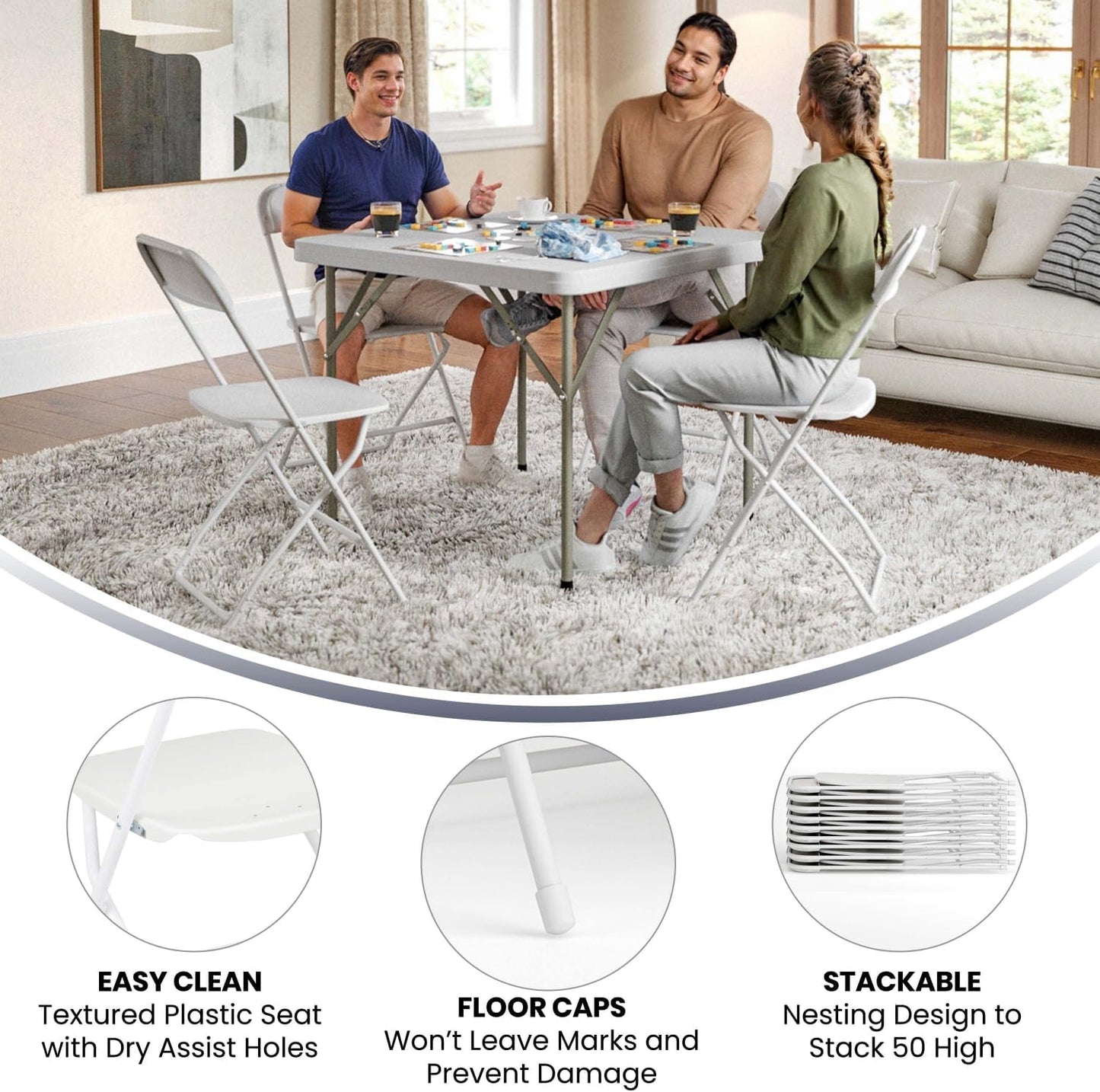 Flash Furniture Hercules Series Plastic Folding Chair - White - 650LB Weight Capacity Comfortable Event Chair - Lightweight Folding Chair