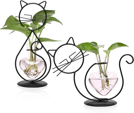 Plant Terrarium Plants Propagation Station Cat Lover Gifts for Women Home Office Decor Cat Desk Accessories