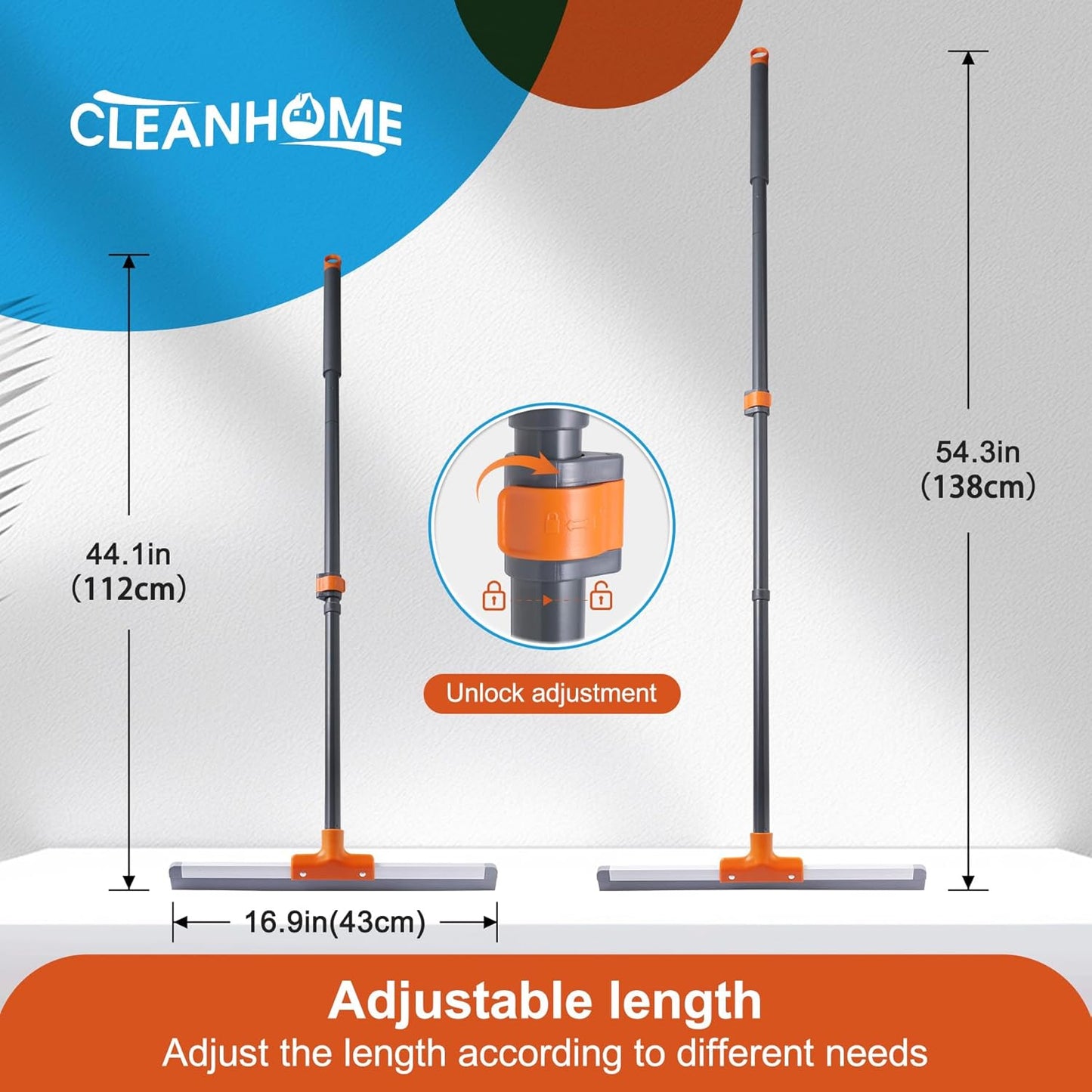 Rubber Floor Squeegee for Concrete Floor, Tile Floor, Metal Aluminium Heavy Duty Garage Shower Floor Squeegee Broom for Removing Water, Commercial Scrubber Mop with Extendable Long Handle