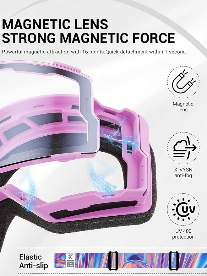 KAPVOE Ski Goggles Photochromic & Color Anti-fog UV400 Protection OTG Snowboard goggles Suitable for Men Women K722