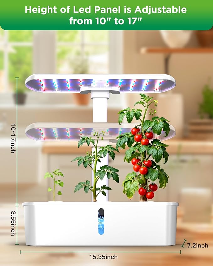 Hydroponics Growing System Kit 12 Pods, Hydroponic Herb Garden Kit Indoor with 24W LED Grow Light, Smart Indoor Garden, Height Adjustable, Auto Timer, Quiet Pump, Gardening Gifts for Mom Women, White