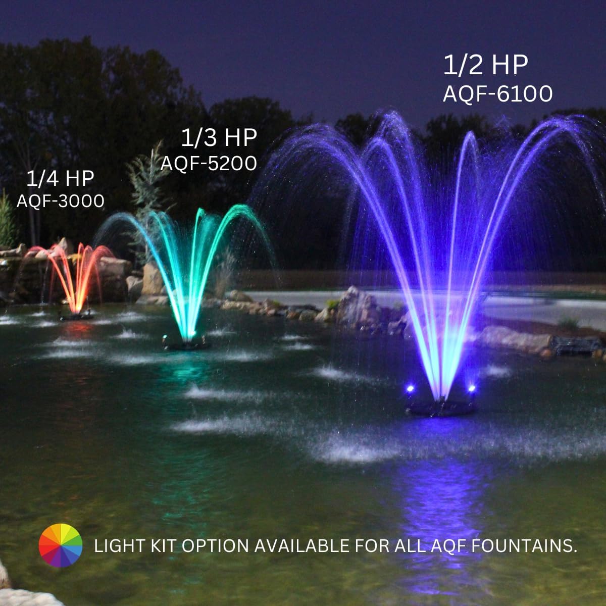 HALF OFF PONDS Floating Fountain – 1/3 HP Pond Aerator, 100' Cord – 5,200 GPH Water Pump – 9 Spray Patterns - Color-Changing LED Lights & Control Box - for Ponds & Water Gardens