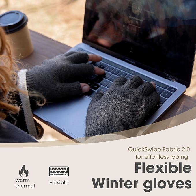 Rahhint Alpaca Wool Fingerless Gloves for Men Women Double-Layer Winter Gloves Warm Windproof Knitted for Typing Driving