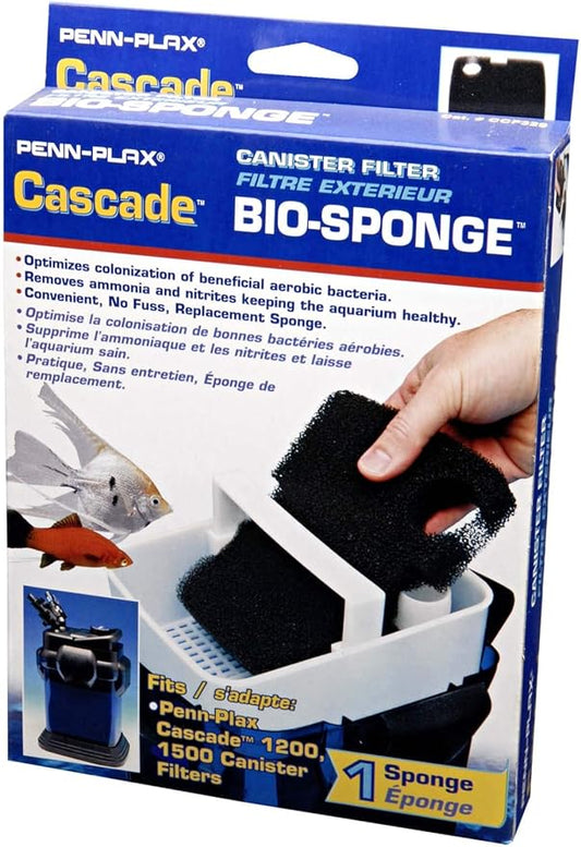 Penn-Plax Cascade 1200/1500 GPH Canister Filter Aquarium Bio Sponge Replacement; 1 Pack