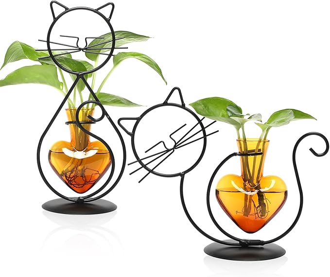 Plant Terrarium Plants Propagation Station Cat Lover Gifts for Women Home Office Decor Cat Desk Accessories