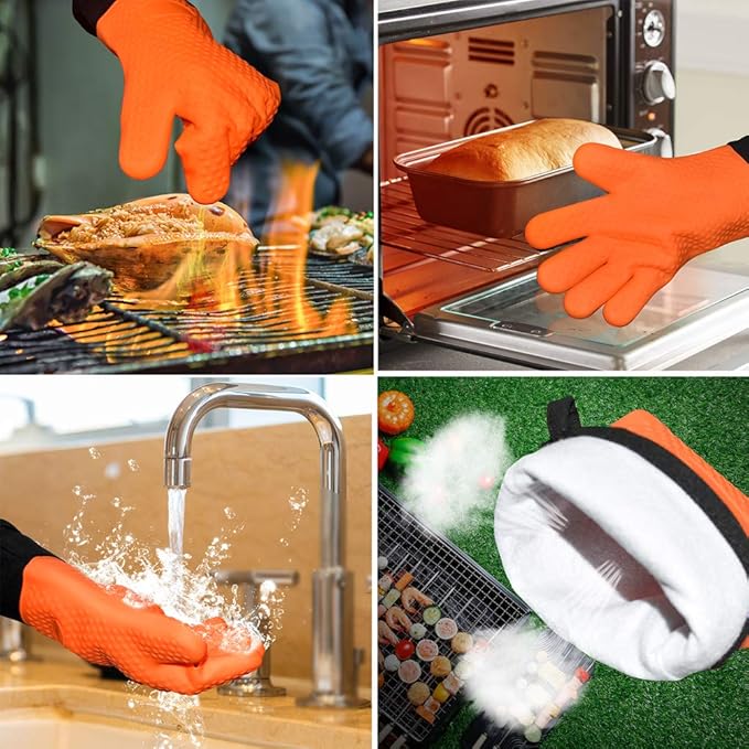 Grilling Apron Set Include 1 BBQ Glove,1 Bottle Opener,1 Towel and 1 Demin Apron for Chef Kitchen BBQ Grill, Nice Fathers Day or Dad Birthdays Gifts