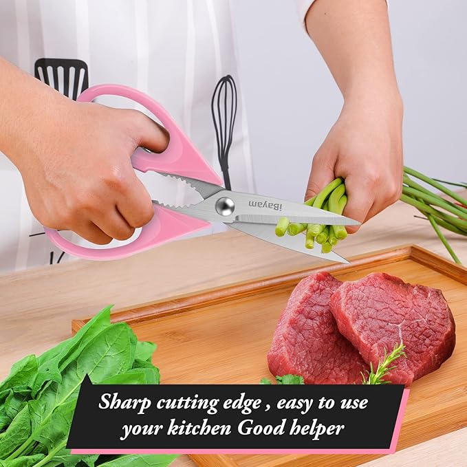 iBayam All Purpose 8.5" Cooking Scissors with Sheath, Pink Kitchen Gadgets for Women, Mom, Wife, Her