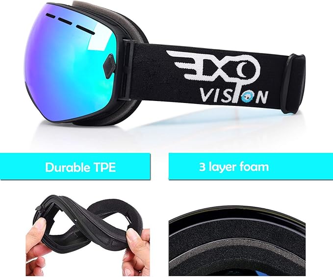 EXP VISION Snowboard Ski Goggles Men Women Youth, Anti Fog OTG Winter Snow Goggles Spherical Detachable Lens