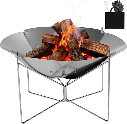 REDCAMP Portable Collapsible Fire Pit - 20 inch Foldable Wood Burning Fire Pit with Storage Bag for Outside Backyard Patio Outdoor Camping Backpacking Beach