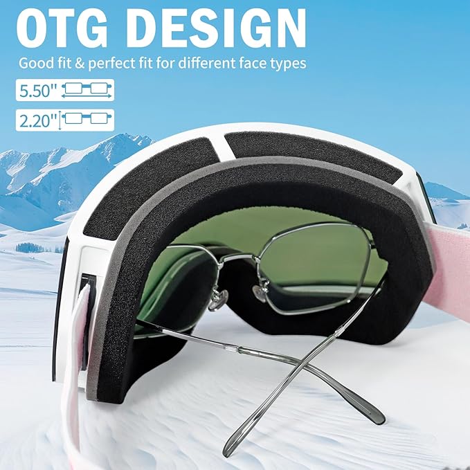 Ski Goggles for Men Women,Frameless UV Protection OTG Anti-fog Snowboard Snow Skating Goggles