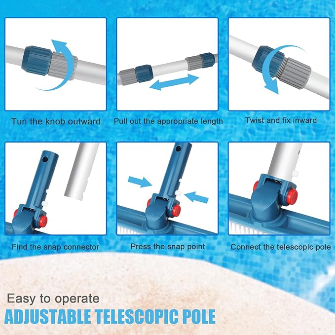 Professional 12 Foot Telescopic Aluminum Swimming Pool Pole - Attach Connect Skimmer Nets, Rakes, Brushes, Vacuum Heads Cleaning