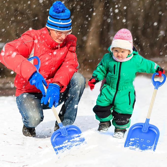 1PCS Kids Snow Shovel, 22"-32" H Detachable Wooden Childs Snow Shovel with Plastic D-Grip Handle and Scoop Winter Children Shovel Blue Toddler Shovels Outdoor Play Snow Gift for Boy Girl Snow Removal