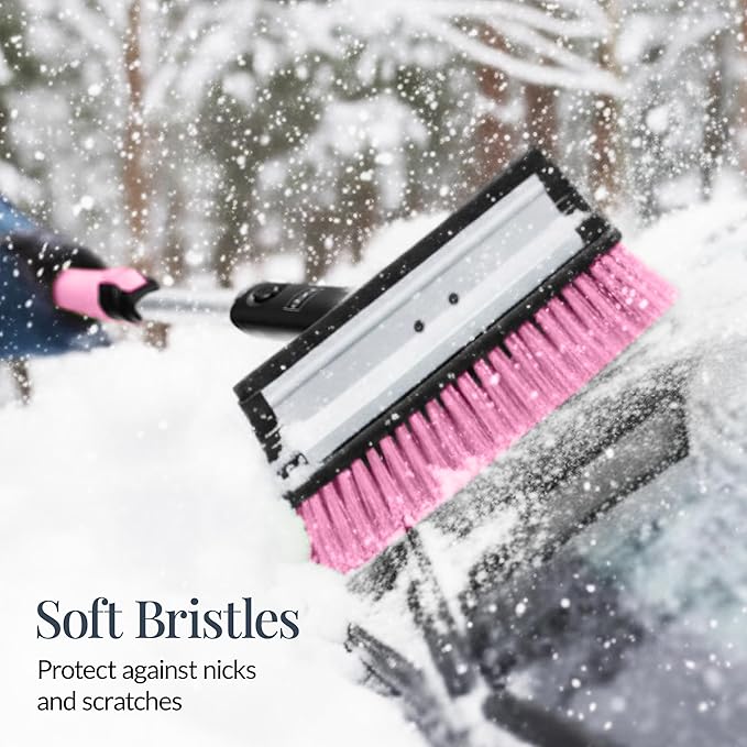 Best Choice Products Snow Brush with Squeegee & Ice Scraper, Up to 39" Extendable Foam Grip, 270° Pivoting Snow Brush for Car Truck SUV, Storage Bag Included - Pink