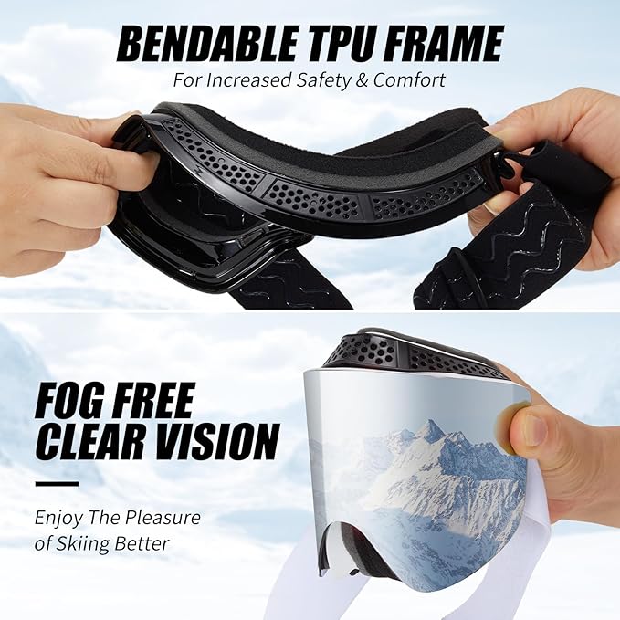 Ski Goggles OTG Snow/Snowboard Goggles Snowboarding Goggles Over Glasses Ski Goggle for Men Women Adult