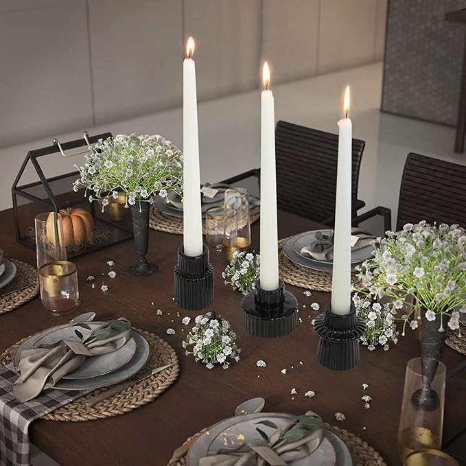 Vixdonos Taper Glass Candlestick Holders Tealight Candle Holders for Table Centerpieces, Wedding Decor and Dinner Party (6 Pcs, Black)