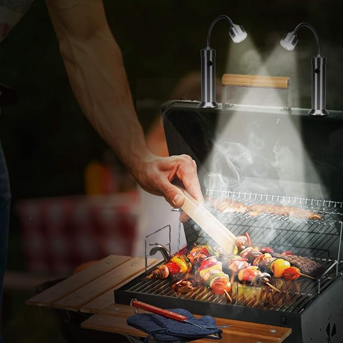 KOSIN Barbecue Grill Light Magnetic Base Super-Bright LED BBQ Lights - 360 Degree Flexible Gooseneck, Weather Resistant, Batteries Included - Pack of