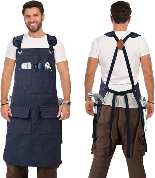 DILLMAN Woodworking Apron for Men Shop Apron Thick Canvas Work Apron with Tool Pockets