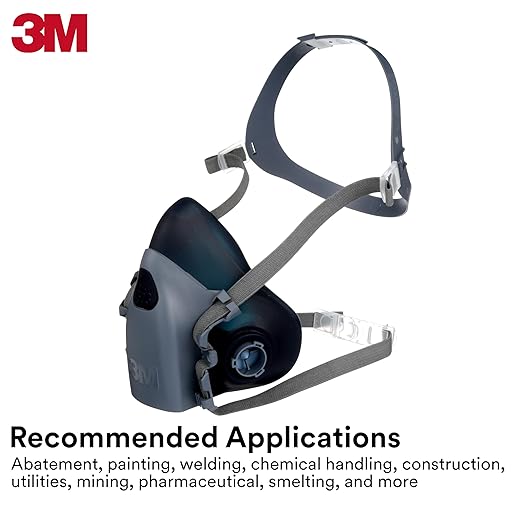 3M Reusable Respirator Half Facepiece 7502, NIOSH, 3M Cool Flow Valve, Dual Airline Supplied Air Compatible, Integrated Dropdown Suspension, Bayonet Connections, For Chemical Handling, Painting, Med