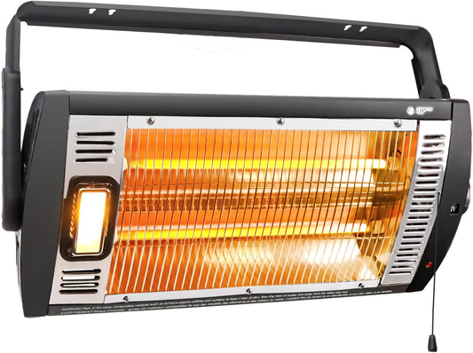 Electric Garage Heater 120V, 750/1500W Ceiling Mount Space Heater for Garage, Shop, Patio with 90° Adjustable Tilt, Dual Quartz Radiant, Safety Metal Grille and Overheat Protection, 1-Pack