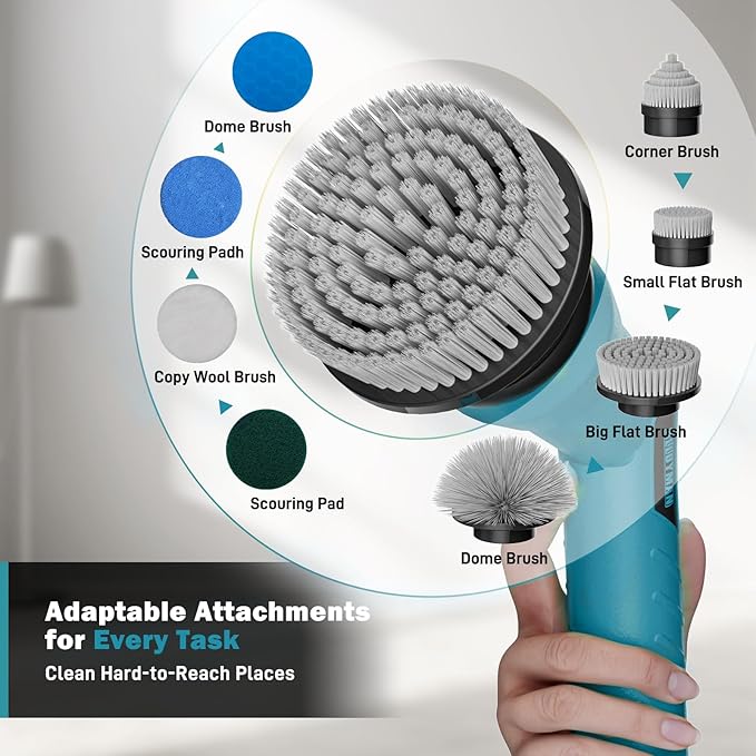 Alloyman 1200RPM Electric Spin Scrubber, 20V Replaceable Battery, Shower Cordless Cleaning Brush, Power Scrubber for Cleaning with 8 Brushes for Bathtub/Tub/Tile/Floor