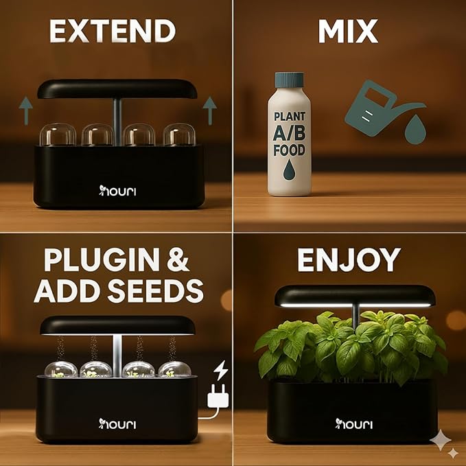 Nouri 12 Pod APP Smart Garden for Home Cooks with Heirloom Basil | Hydroponics Growing System Kit | LED Grow Lights | Indoor Gardening System | Herb Garden Planter Indoor Kit | Gifts for Women & Men