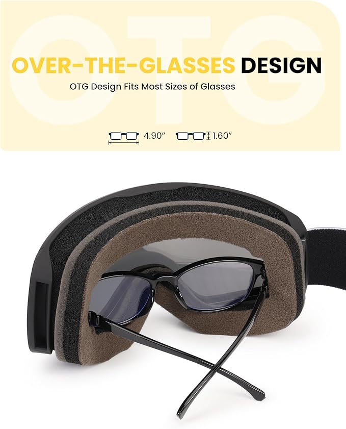 SNOWER Kids Ski Goggles, Anti-Fog Snow Goggles with OTG Design, 100% UV Protection, HD Lens for Kids Boys Girls