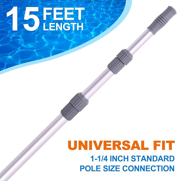 Sepetrel Pool Pole - Professional 15 Foot Telescoping Swimming Pool Cleaning Poles,Adjustable Telescopic Pole,for Skimmer Net,Brush,Vacuum Head