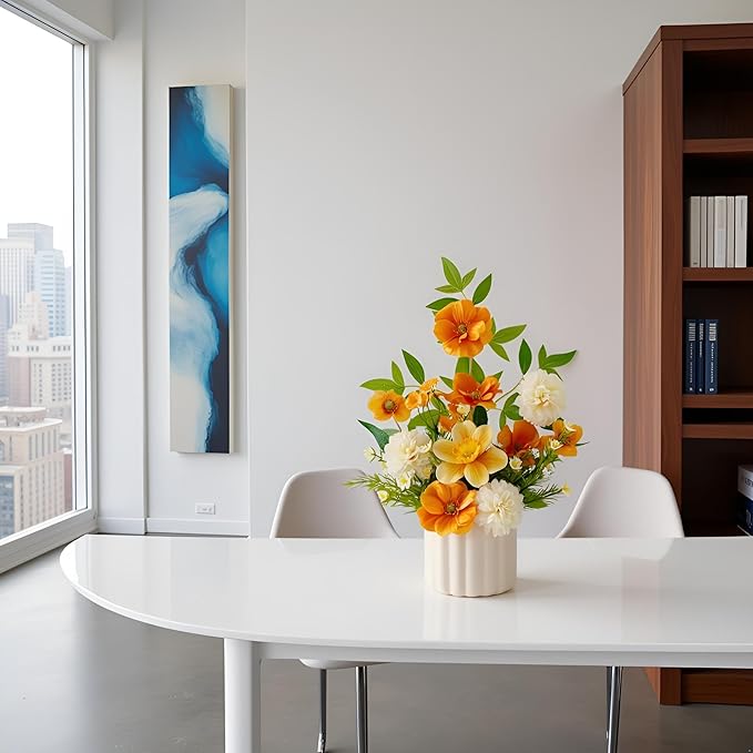 Artificial Fall Flower in Vase Silk Hydrangeas Flowers,Faux Flower Arrangement Suitable for Home Office Decoration, Dining Table Centerpiece