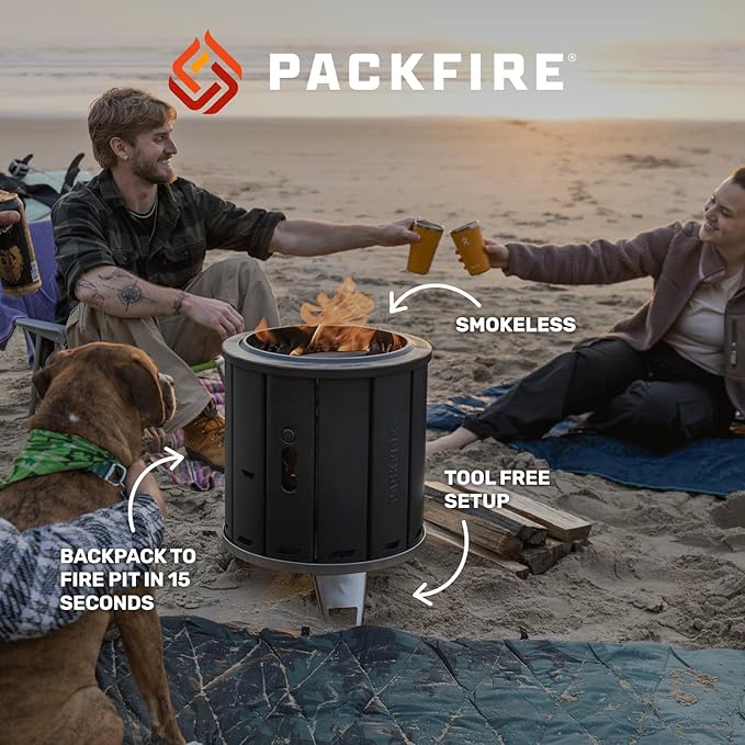 Portable Camping Fire Pit - Packable Fold-Flat Design, Smokeless Burn, Stainless Steel & Aluminum, Includes Backpack, Ideal for Outdoor & RV Adventures