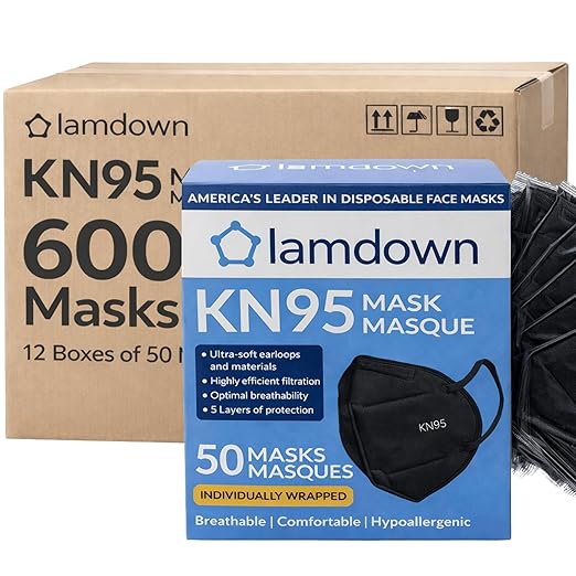 (600-Pack KN95 Face Masks, Individually Wrapped, Premium Disposable Dust Mask, Black