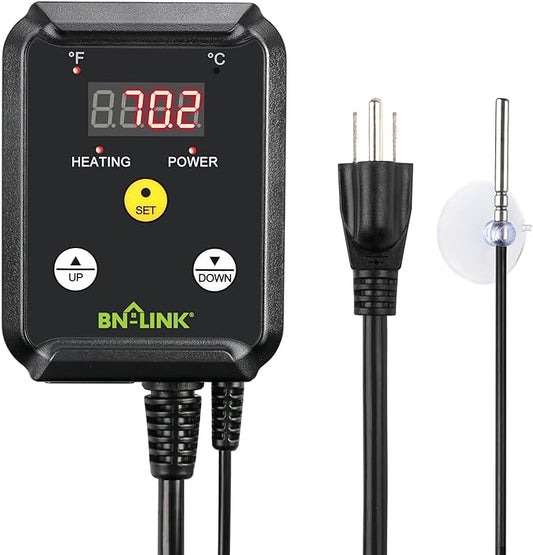BN-LINK Reptile Thermostat Temperature Controller, Digital Heat Mat Thermostat for Seed Starting, Plant Germination, Greenhouse, Incubator, Brooder, Brewing, Reptiles Tank,40-108°F, 1000W, ETL Listed