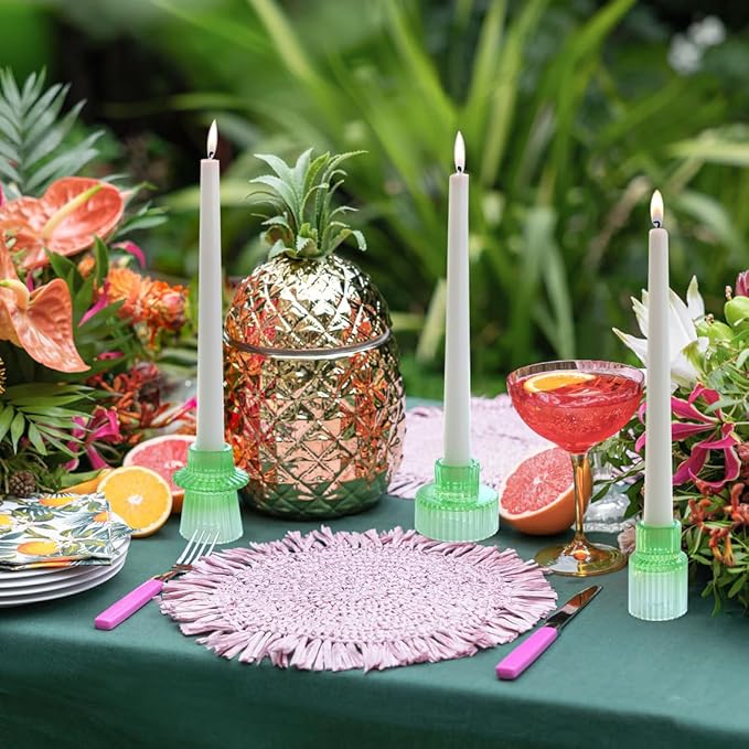 Vixdonos Colorful Glass Candlestick Holders Tealight Candle Holder Set for Table Centerpieces, Wedding Decor and Dinner Party (3 Pcs, Green White Gradient)