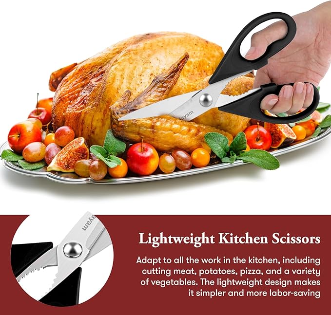 iBayam All Purpose Kitchen Shears with Protective Sheath Durable Stainless Steel Scissors, Dishwasher Safe, Soft Grip Comfort Handle