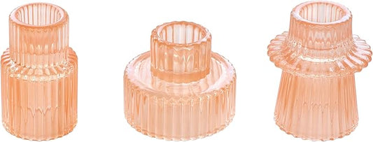 Vixdonos Taper Glass Candlestick Holders Tealight Candle Holders for Table Centerpieces, Wedding Decor and Dinner Party (3 Pcs, Orange Pink)