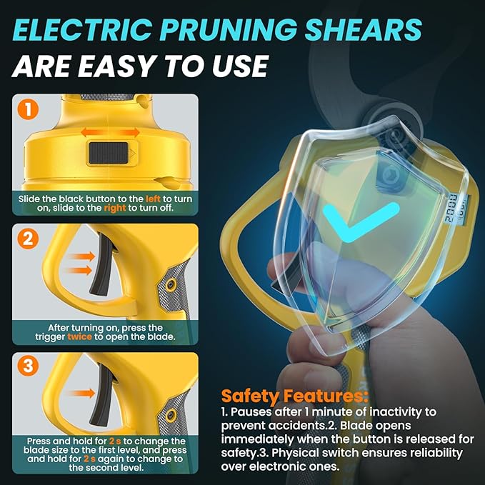 Electric Pruning Shears Cordless Pruner Shears Brushless 2.6 Inch Opening Size with 2 * 2Ah Battery Pruning Shears Garden Tool for Tree Trimming, Branch Cutter