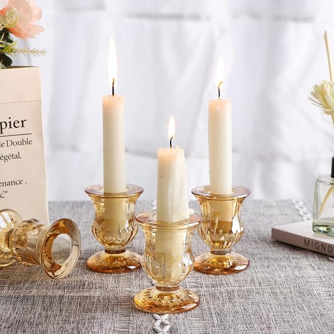 Letine Gold Candlestick Holders Set of 12-2.5" H Taper Candle Holders Bulk -Gold Glass Candle Holder for Thanksgiving, Christmas, Rustic Wedding Centerpieces, Party Decor