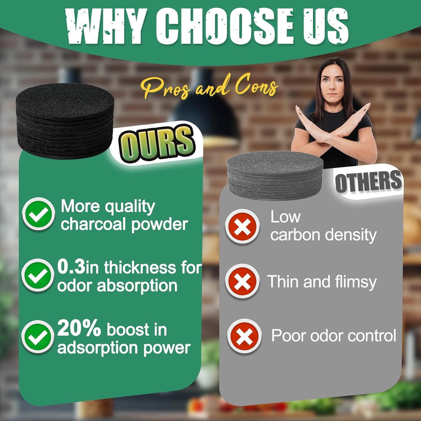 6.7 Inch Charcoal Filters for 10 Pack Kitchen Countertop Compost Bins - Extra Thick 0.3" for Longer Lasting Activated Carbon