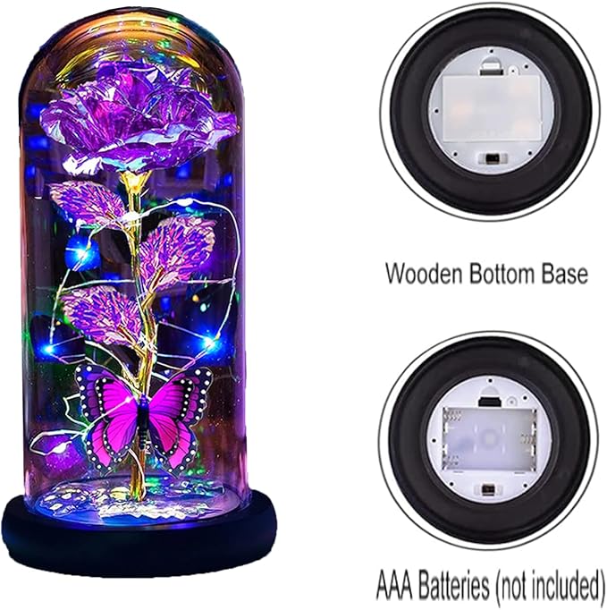 Valentines Day Gifts for Her,Valentines Day Rose Flowers Gifts for Mom Girlfriend Women Wife,Birthday Gifts for Women, Valentines for Her,Glass Flowers Light Up Rose Gifts for Mom,Purple Rose