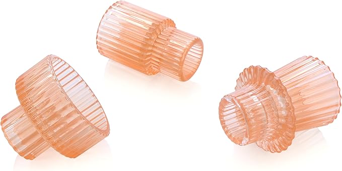Vixdonos Taper Glass Candlestick Holders Tealight Candle Holders for Table Centerpieces, Wedding Decor and Dinner Party (6 Pcs, Orange Pink)