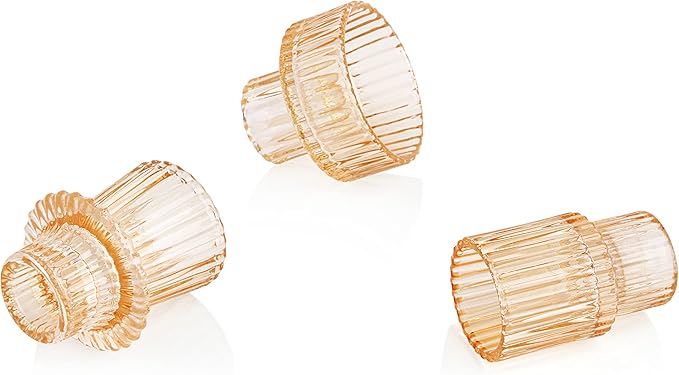 Vixdonos Glass Candlestick Holders Tealight Candle Holders for Table Centerpieces, Wedding Decor and Dinner Party (3 Pcs, Yellow)